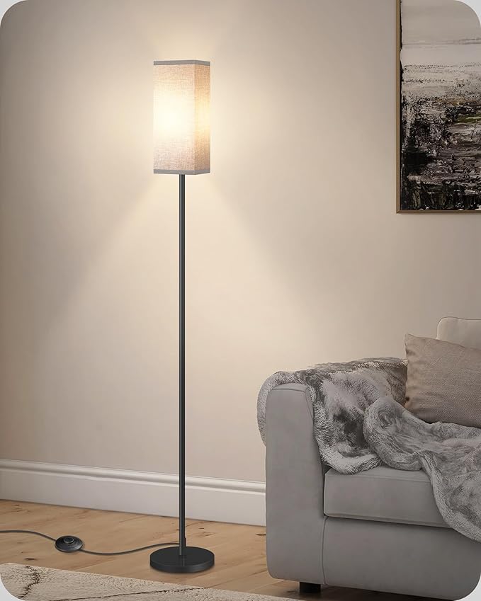Floor Lamp, Pole Lamp with Foot Switch, Modern Standing Lamp Lampshade, Minimalist Freestanding Lamp (Bulb Not Included), for Living Room, Bedroom Office ETL Listed, Black and Gray H07LD05