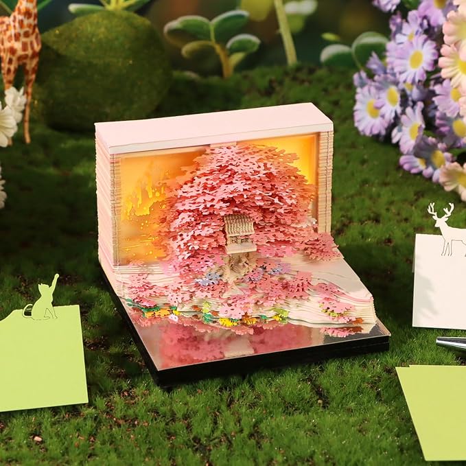 3D Time Piece Calendar, 2027 Desk Calendar With LED Light, 3d Tree Memo Pad Creative Desk Calendar, Christmas Gift for Colleague Friend, Desktop Decoration