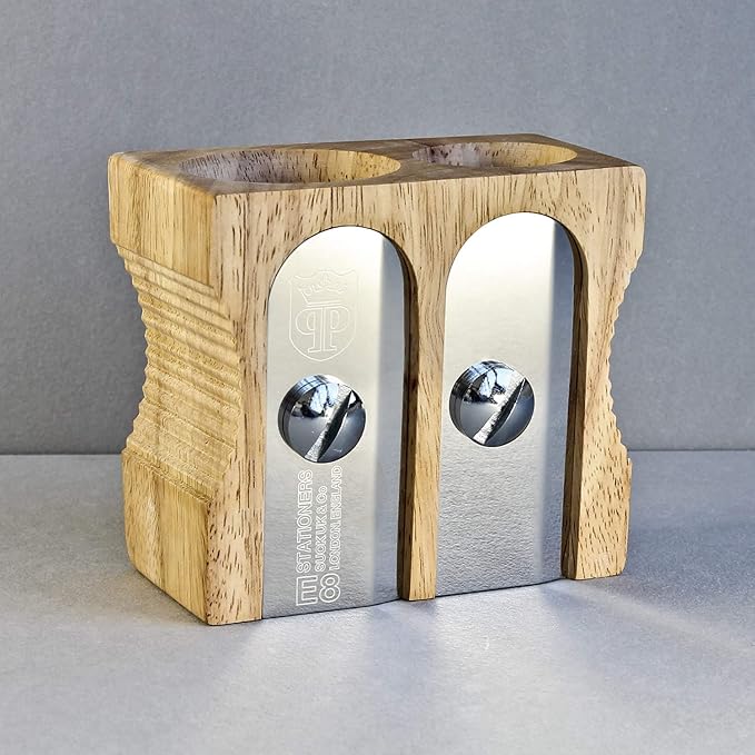Suck UK Pen Holder - Wooden Pencil Sharpener - Stationary Organiser - Desk Tidy - Quirky Office Desk Accessories - Funny Pencil Pot - Novelty Pen Holder - Vintage Teacher Gifts For Men - Double