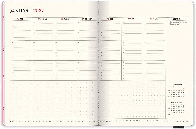 Orange Circle Studio 2027 Purring Pink Hunter Jotter Medium Planner, 17-Month Weekly & Monthly Calendar Planner, 6.5" x 8.6", Dot Grid Notes, Time Zone Map, Goal Pages, Work Daily Planner Notebook