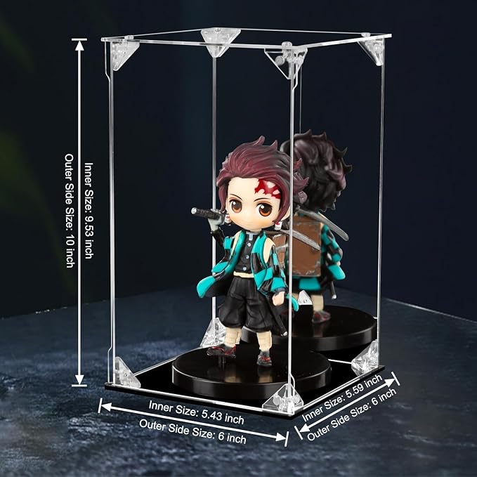 Acrylic Display Case Clear Action Figure Display Case with Mirrored Back, Dustproof Protection Display Box Alternative Glass Case for Collectibles Figures Models Doll Toys (6x6x10 inch; 15x15x25 cm)