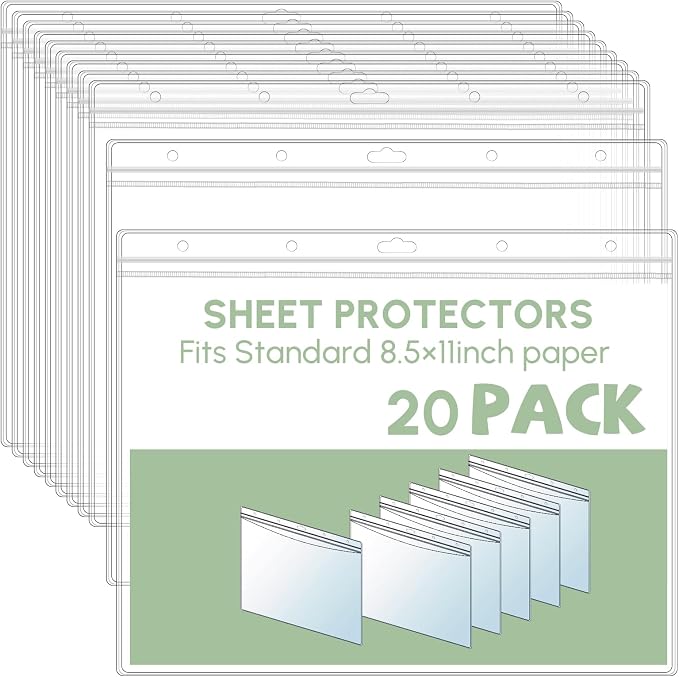 Sinload 20 Pcs Heavy Duty Sheet Protector 8.5 x 11 Inch Job Ticket Holder Waterproof Resealable Zip Page Wall Sign Holder Clear Dry Erase Document Sleeve Magazine Protector Horizontal(12.4 x 9.8 Inch)