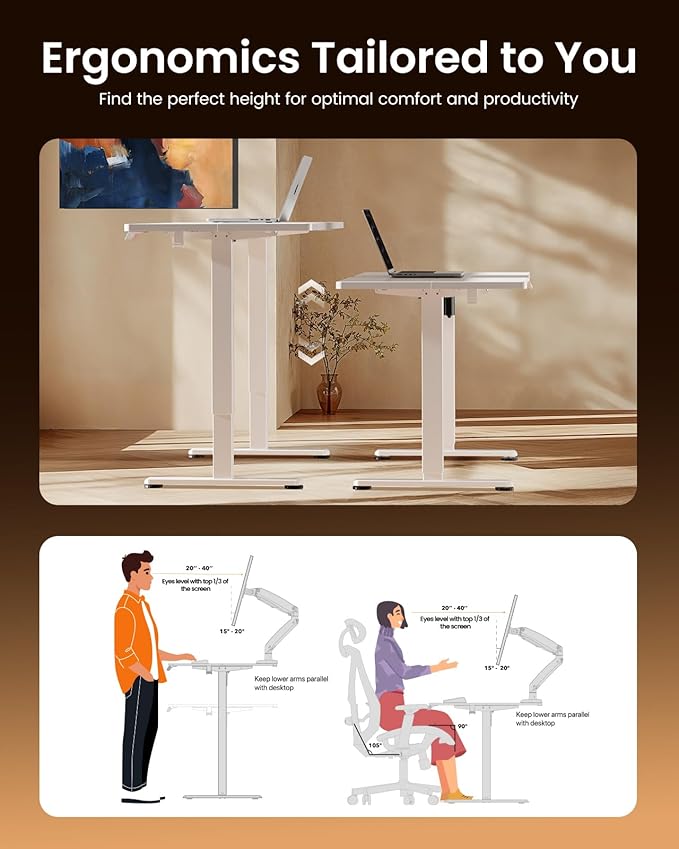 ErGear Height Adjustable Electric Standing Desk, 63 x 28 Inches Sit Stand up Desk, Memory Computer Home Office Desk, White
