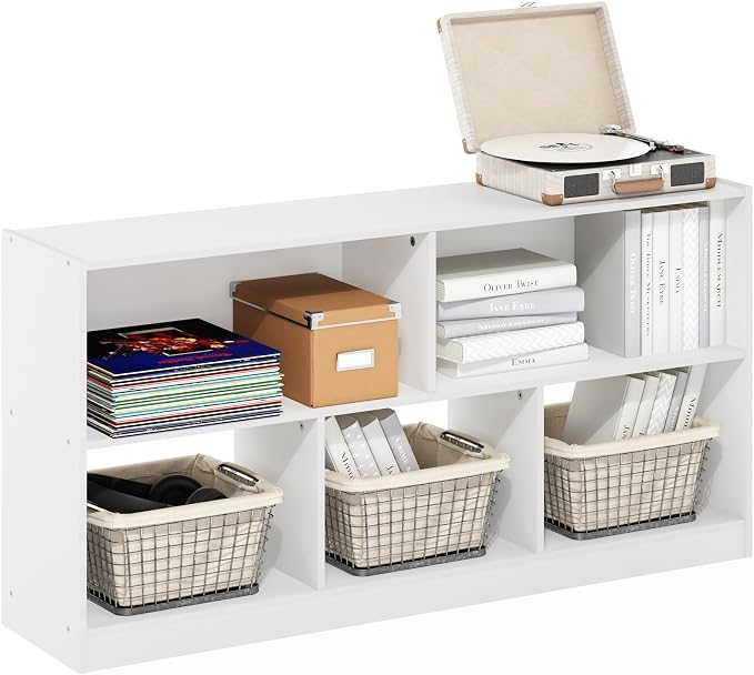 Furinno DALY Book Shelf, 5-Cube Bookshelf, Horizontal Cube Storage Organizer Bookcase, 10.9 x 47.2 x 23.6, for Living Room, Bedroom, Home Office, White