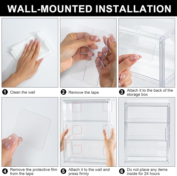 1 Pack ﻿3-Tier Clear Acrylic Display Case Wall-Mounted & Stackable Organizer with Magnetic Door, Dustproof Storage Cabinet for Collectibles Handmade Models (1, 10.6"(L) x 5.1"(W) x 14.2"(H))