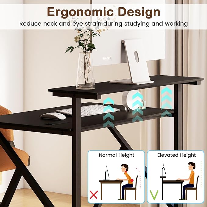 GIANTEX Rolling Small Desk with Storage, Compact Computer Desk for Small Spaces with Charging Station, Monitor Stand, Lockable Wheels, Study Writing Desk for Home Office, Bedroom (Black)