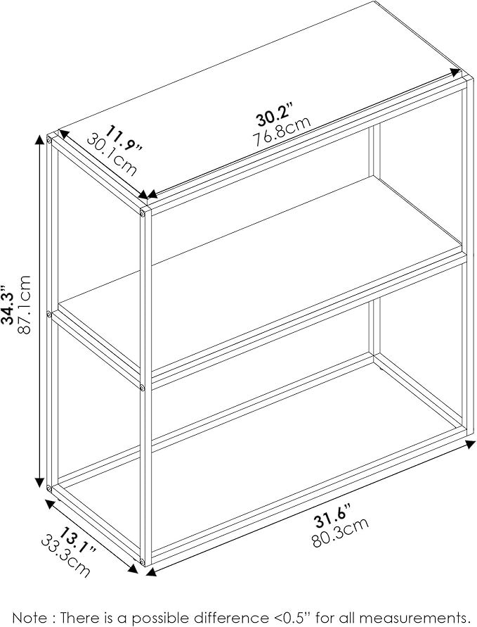 Furinno Moretti 2-Tier Metal Frame Storage Shelves, Columbia Walnut | Easy Assembly, Stackable, Rectangular, Book Shelf, Display Shelf, for Organization, Living Room, Garage, Home Office