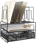 BLU MONACO | Black Wire Mesh Desk Organizer with Drawer | Desk Associates Women Office Set | File Sorters and Mesh Pen Holders Desktop Storage System