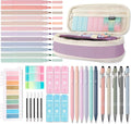 39PCS Aesthetic School Supplies with Cute Pencil Case, 5X Ballpoint Pens with Stylus Tip, 12X Pastel Highlighters, 6X Mechanical Pencil Set 0.5&0.7mm, Suit for Preppy School College Essentials(purple)