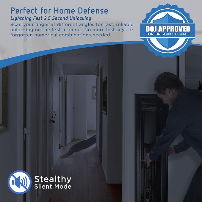 Barska Biometric Rifle Gun Safe – Quick Access Fingerprint Long Gun Safe for Home, DOJ Approved, Silent Mode, Removable Shelf, Backup Keys & Battery