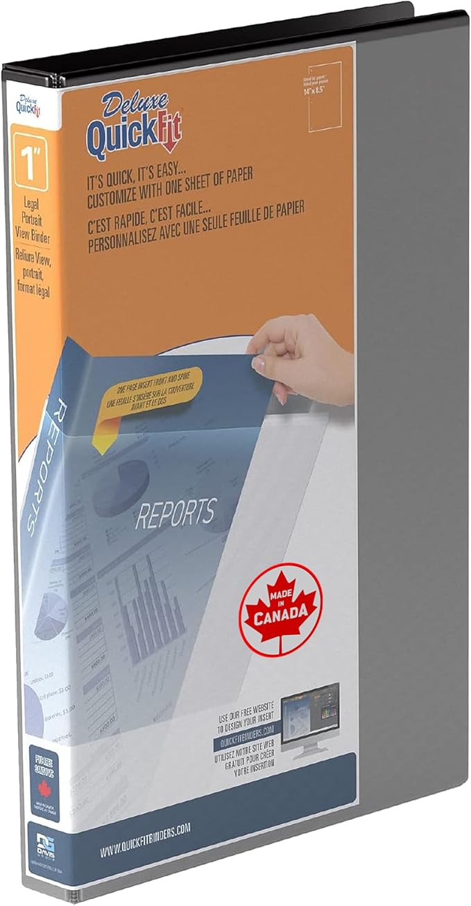 QuickFit Single Heavy-Duty 8 1/2" x 14" Portrait Legal Binder, 3-Ring Binder, D Ring, Made in Canada, 1 Inches
