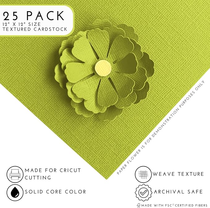 Chartreuse—12x12 Textured Cardstock | 80lb Textured Green Scrapbook Paper | Premium Cardstock for Cricut Cutting | 25 Sheets