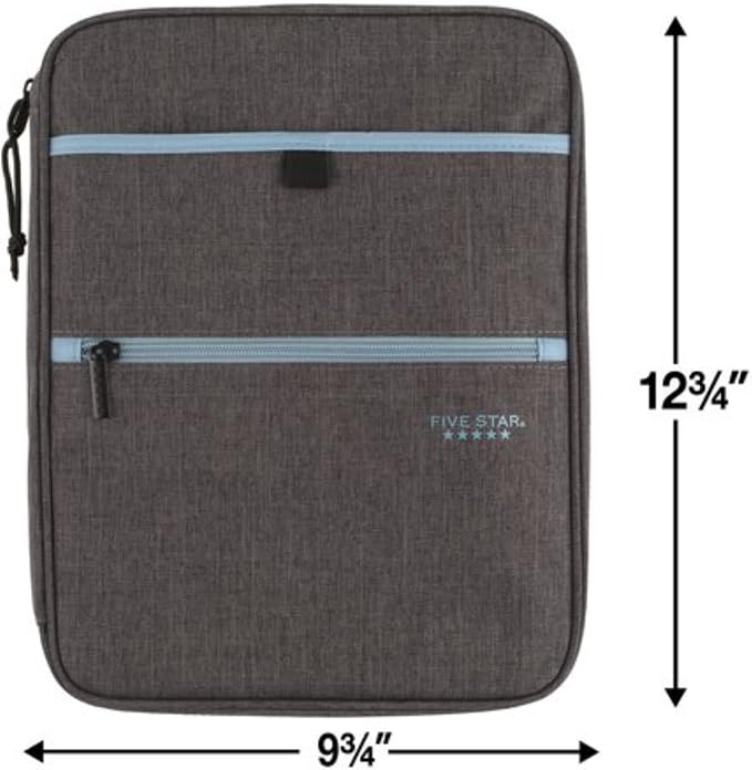 Five Star Zipper Binder, 1 Inch 3-Ring Binder with Round Rings, Carry-All with Pockets and 4-Tab Dividers, 375 Sheet Capacity, Gray/Mint (29092BH0)