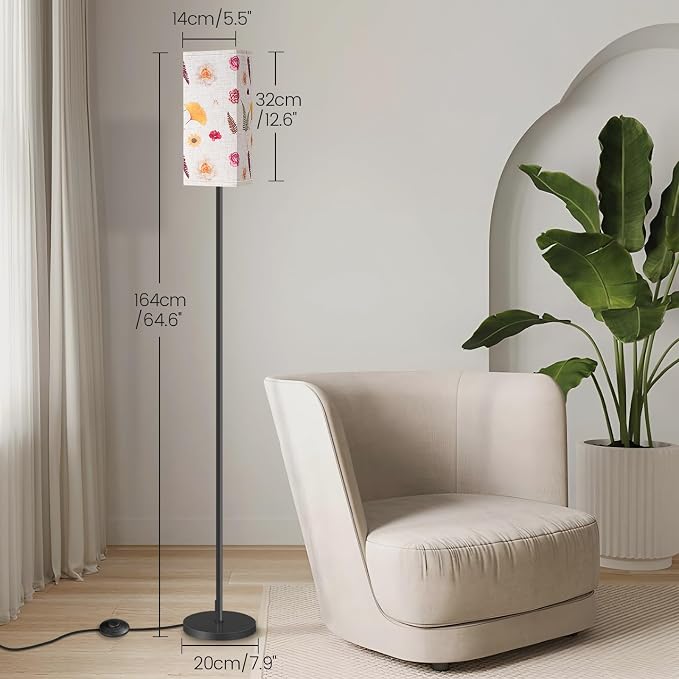 64.6" Floor Lamp, Pole Lamp with Foot Switch, Modern Standing Lamp, Minimalist Freestanding Lamp (Bulb Not Included), for Living Room, Bedroom Office ETL Listed, Black and Printed X07LD05