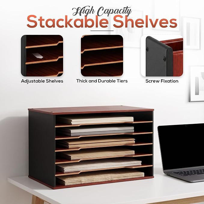 12x18 Construction Paper Organizer, 6-Tier Wooden Flat File for 11x17 & A3 Sheets | Large Durable wood composite organizer Paper Storage for Classroom, Office & Art Room