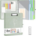 1 Inch 3 Ring Linen Binder Organizer, BVSSX Three Ring Binders with Clipboard, Plastic Folder, 5-Tabs Pocket Dividers with Sticker Labels, Pen Loop, Elastic Strap (Sauge, Letter Size)