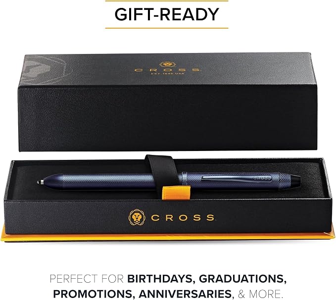Cross Tech3+ Dark Blue PVD Multifunction Pen - Multifunctional Pen & Pencil for Versatile Use - Multiple Writing Tips - 2-Way Rotation Mechanism - Built-In Stylus - Corporate Gifts - Black Ink
