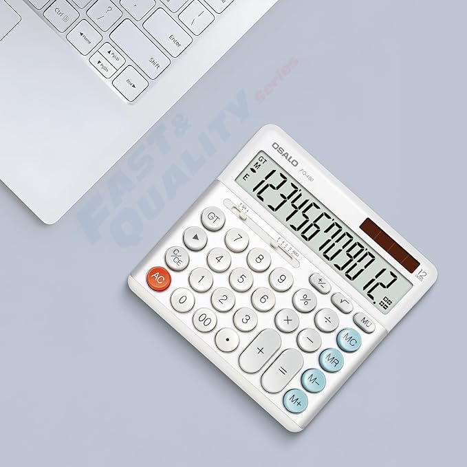 OSALO Desktop Calculator Extra Large Display 12-Digit Big Buttons Accounting Calculators Battery & Solar for Office Business (FQ-450 Extra Large)