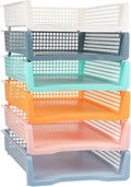 Weysat 6 Pcs Turn in Trays Classroom, Stackable Paper Tray for Classroom Organization Plastic Desk File Organizer Bin Basket for Library Drawer Teacher Office Document Storage (Pastel,Narrow)