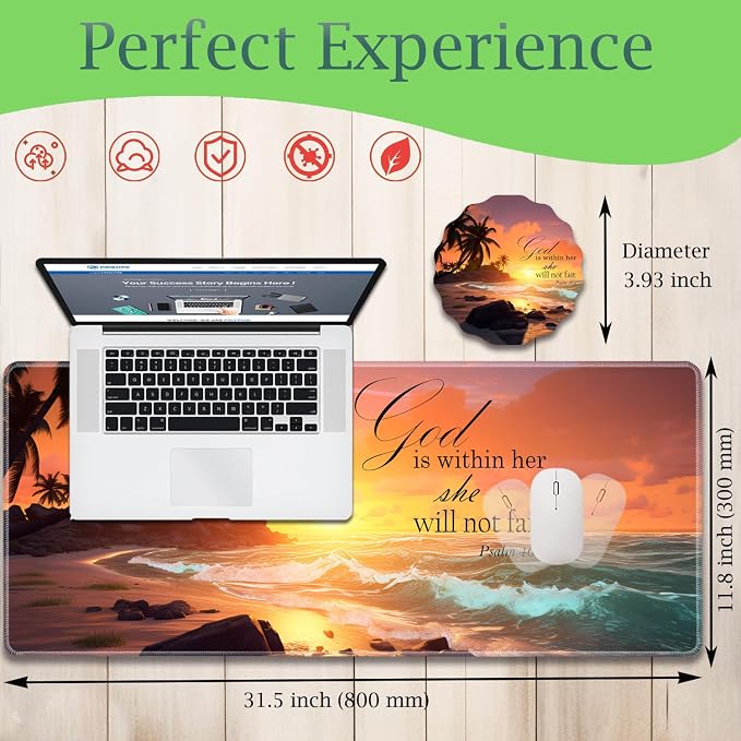 Extended Gaming Mouse Pad 31.5" x 11.8", with Edge Stitching, Non-Slip Rubber Base Keyboard Pad, Suitable for Work, Game, Office, Home and Coasters, Palm Trees Beach