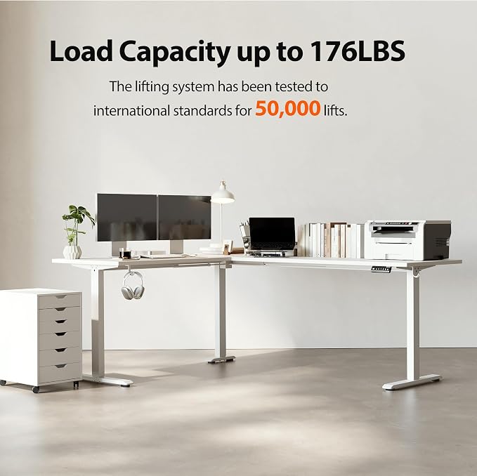 Agilestic 75 x 61 Inch L Shaped Electric Standing Desk, White | Corner Desk, Ample Workspace, Memory Presets, Hooks, Stable Steel Frame,176 lbs Capacity, Easy Assembly, Splice Board