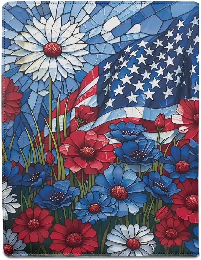 Dreaweet Patriotic Floral Portfolio Padfolio Organizer Binder with Clipboard,250th Anniversary Leather Business Interview Resume Document Holder Folder Planner Organizer for Office Conference