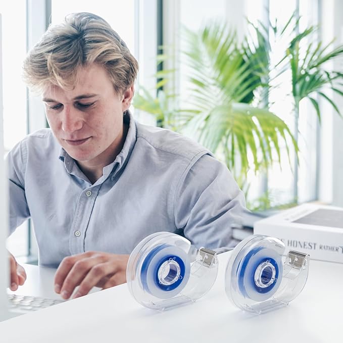 JEFURE 18 Pcs Transparent Tape with Dispenser, 0.7 x 1000 in Blue Core Clear Tape Rolls Bulk, Office Tape Refills for Desk, Craft, and Gift Wrapping