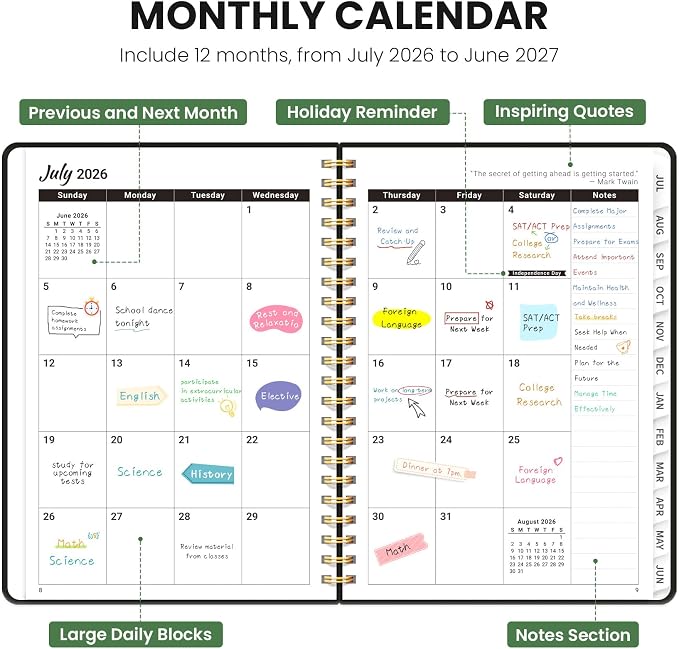 ZOTIA Academic Planner 2026-2027, Monthly & Weekly Jul 2026-Jun 2027 | Forest Lace, 6.3" x 8.5" Calendar Planner for Women, Hardcover Pretty Organizer for Women, School Office Home Supplies