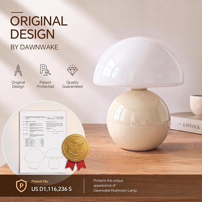 Mushroom Lamp Table Lamp for Bedroom-Small Desk Table Lamps,Cream | 8.7" Mid Century Modern Table Lamps for Living Room Bedroom Decor,Cute Ceramic Lamps for Mushroom Home Room Decor,Glass Shade