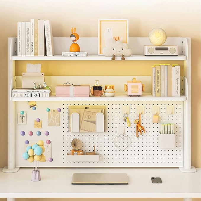 Clamp On Desk Organizer Shelf,Desk Extender Pegboard,White,31.5in | Computer Desk Accessories for Office,Desktop Bookshelf Storage Shelves for Desk, Desktop Shelving System