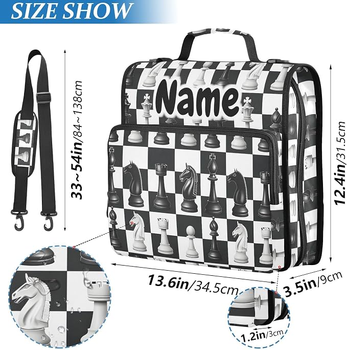 Custom Chess Checkered Plaid 3 Ring Binder Bag 1.5 inch Personalized Name Binder Organizer 500 Sheet Documents Storage for School Office