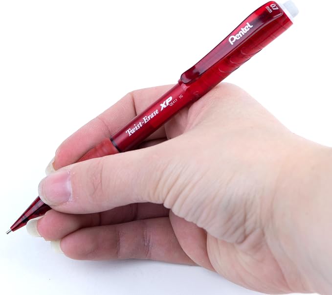 Pentel Twist Erase EXPRESS Automatic Pencil, 0.7mm Lead Size, Red Barrel, Box of 12 (QE417B)