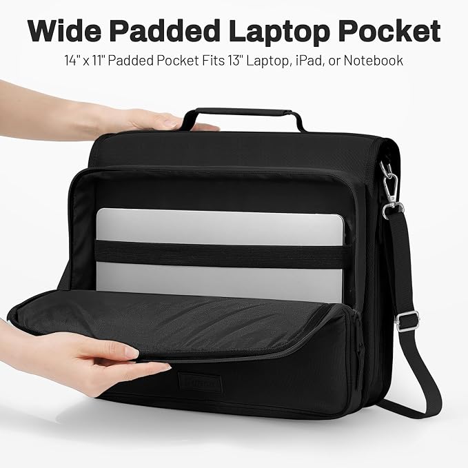 SUNEE Zipper Binder with 2-Inch O-Rings, 13-Inch Laptop/Tablet Sleeve, 450 Sheet Capacity, Sturdy Carry Handle & Adjustable Shoulder Strap, Schoo & Office Organizer, Black