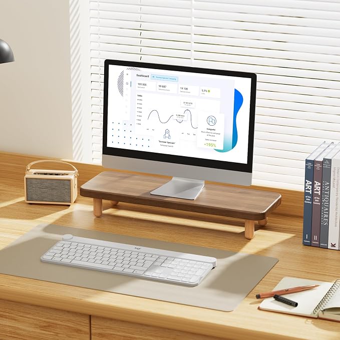 Monitor Stand Riser, 24 Inch Wood Desk Organizer with Monitor Stand & Storage Computer Monitor and Laptop Riser Multifunctional Laptop Stand Desk Organizer for Office Home Screen/Laptop/PC (Walnut)