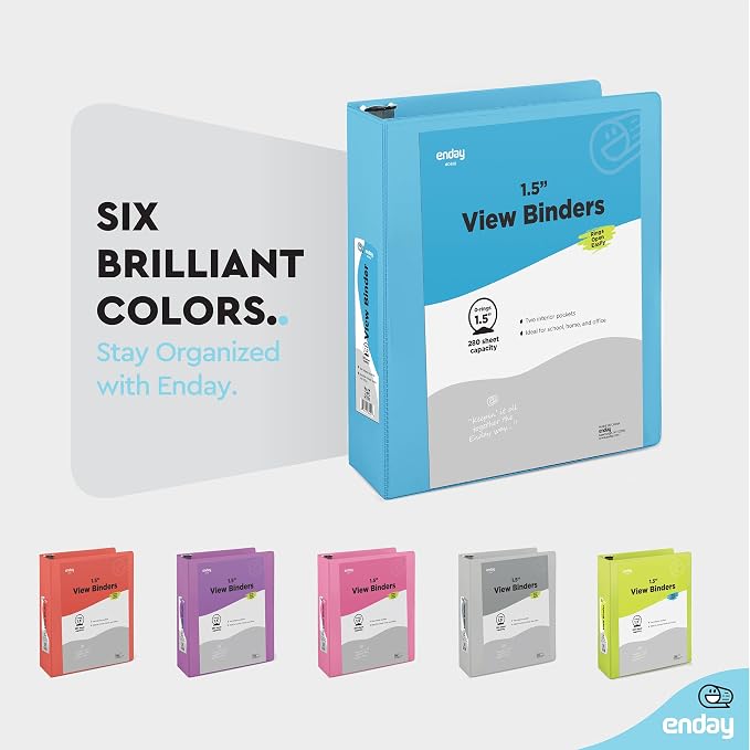Enday 1.5 Inch Binder (6 Pack - Blue) 3 Ring Binder 1.5 inch with Clear View Cover and 2 Inside Pocket - for Letter Size 8.5 x 11'' Paper, Ideal for School Supplies, Office, and Home