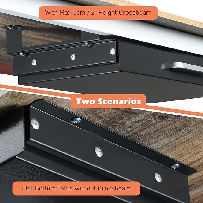 Under Desk Drawer 21" with 4 Divider Trays, Storage Drawer Organizer | Black, Under Counter, Desk Accessory, Attachable for Workbench, Adjustable Brackets, for Desk Lip with Crossbar, Clamp Mount
