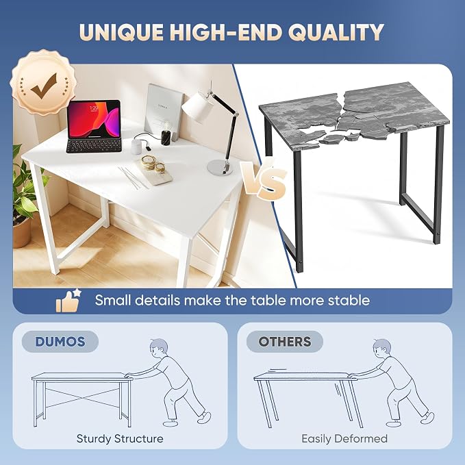 DUMOS 32 Inch Small Computer Desk, Gaming Desks for Home Office Bedroom | Modern Study Writing Work Table, Craft PC Desk Simple Workstation with Reinforcement Structure, White