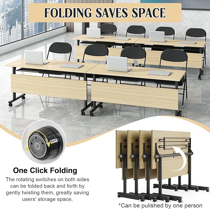 JEHUJD Conference Table,55.1''Folding Conference Room Table for 4-12 People,Mobile Flip Top MeetingTraining Table with Different Coulor and Styles for Offices, Classrooms,Meeting Room (2, 61''G)