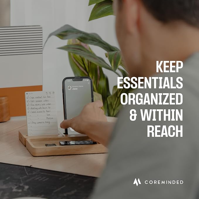 COREMINDED Modular Office Desk Organizer Tray Set - Solid Wood Desk Tray with Felt Lining - Desktop Organizer Wood Desk Accessories - Set A