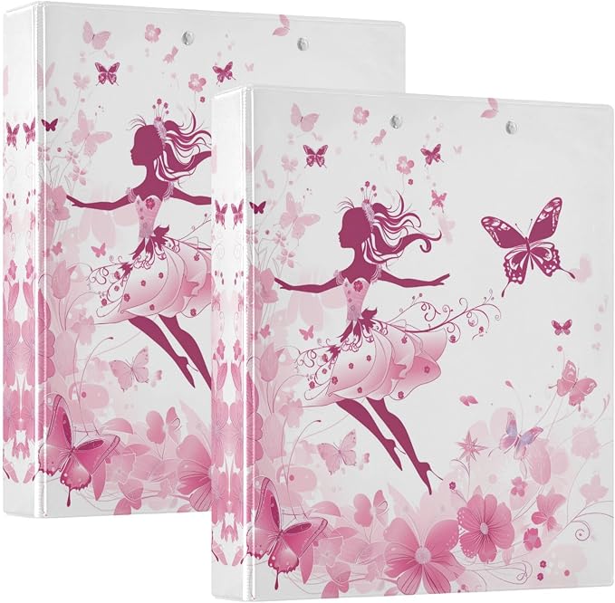 Butterfly Floral Fairy 1.5 Inch 3 Round Ring Binders with Pocket Clip, Holds 200 Sheets Documents for Office Classroom Student Organization Hard d Ring Binders with Printed