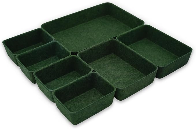 7-Piece Felt Drawer Organizer Bins, Dividers Tray Set, Forest Green