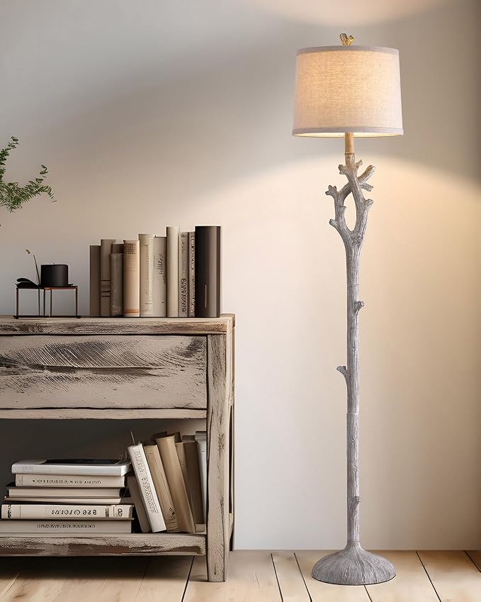 Retro Farmhouse Floor Lamp for Living Room Rustic Standing Lamps Tree Trunk Deco Modern Country Vintage Wood Grain 59.75" Tall Corner Floor Lamp Bedroom Office