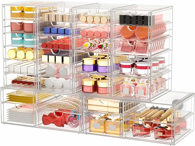 6-Pack 30-Drawer Acrylic Storage & Makeup Organizer for Desk | Smooth-glide drawers, clear body, dustproof, for office supplies, pens, stationery, jewelry, cosmetics, craft bits