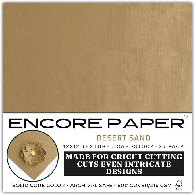 Desert Sand—12x12 Textured Cardstock | 80lb Textured Brown - Tan Scrapbook Paper | Premium Cardstock for Cricut Cutting | 25 Sheets