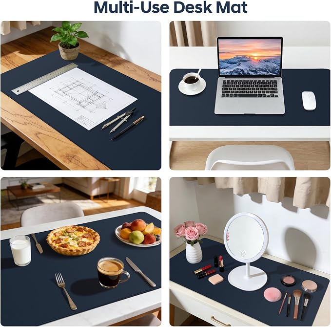 Leather Desk Pad Protector, Office Desk Mat, Large Mouse Pad, Non-Slip PU Leather Desk Blotter, Waterproof Computer Desk Writing Pad for Office and Home (Dark Blue, 31.5" x 15.7")
