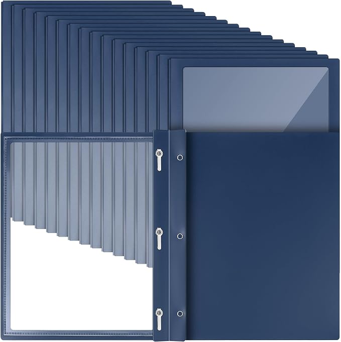 Teling 72 Pcs Report Covers with 3 Prong Fasteners Clear Front Presentation Folders Frame View Poly Report Folder Presentation Binder for Paper Document School Office (Navy Blue)