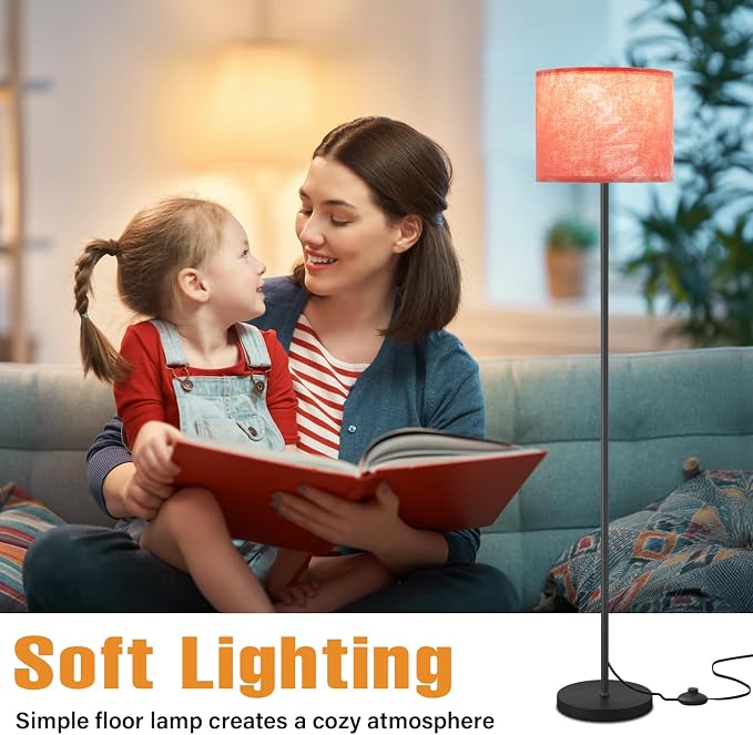 60'' Modern Floor Lamp with Shade, Tall Lamps for Living Room, Bedroom, Office, Dining Room, Hand-Dyed Pink Lampshade(Without Bulb)