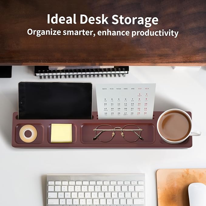 Valet Tray for Men – EDC Desk Organizer with Phone & Tablet Stand, Wooden Catchall for Watch Wallet Keys, Multi-Functional Office Desktop Storage, Gift for Husband Dad Groomsman