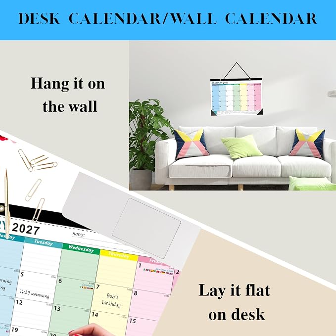 Desk Calendar 2027-2028, Large Desk Calendar 12 x 17, 18 Months | Desktop Blotter Calendar from Jan 2027 to Jun 2028, Monthly Wall Calendar for Office School Home