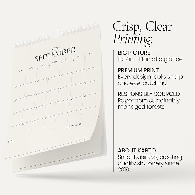 Karto Wall Calendar 2026-2027 11x17 in - Beige 2.0